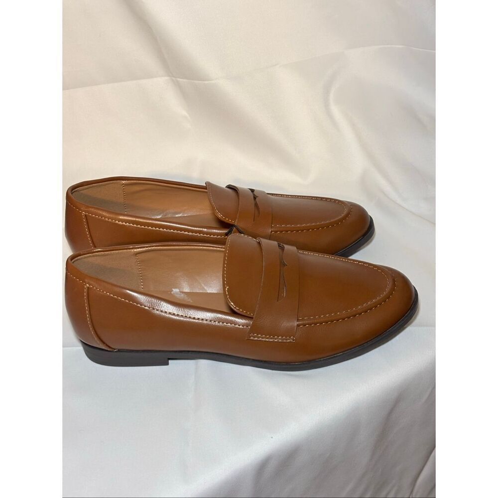 Kensie Penny Loafer Gitty Slip-on Driver Shoes Faux Smooth Leather Cognac - Picture 10 of 11